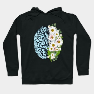 Blue Brain and daisies, Positivity, creativity, right hemisphere brain, health, Mental Hoodie